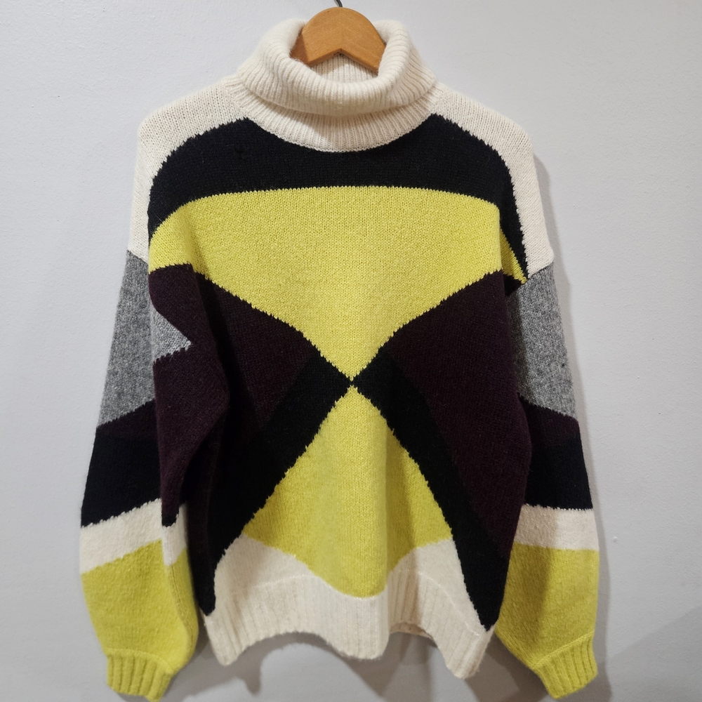 A.L.C. Sweater Women’s Medium Angelou Geo Color Block Turtleneck Alpaca Blend